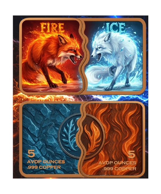 Fire & Ice Fox Fusion Bar Colorized 2 x 5 oz Copper Medal Set (02/25)