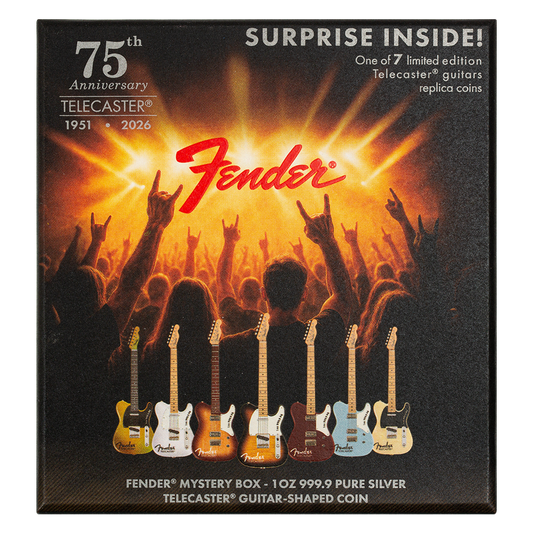 Still Sealed! 2026 Solomon Islands Fender Telecaster 75th Ann. 1 oz Silver Coin Mystery Box
