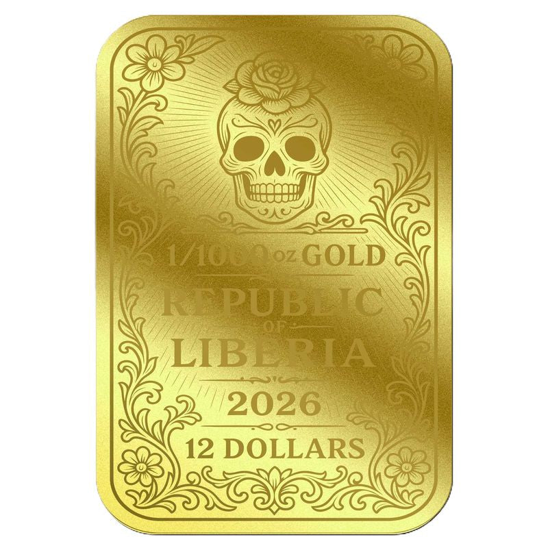 2026 Liberia Dia De Los Muertos Roses 1/1000 oz Gold Coin in Card (02/26)