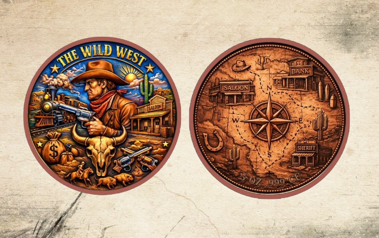 In Stock! The Wild West 5 oz Copper Colorized Come in capsules