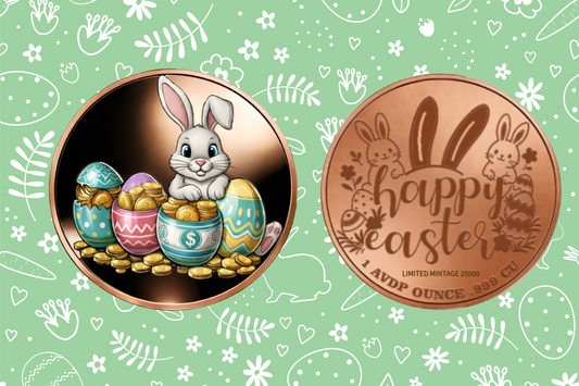 Easter Bunny Treasure Hunt Colorized Proof 1 oz Copper Round (Roll of 20) (03/02)