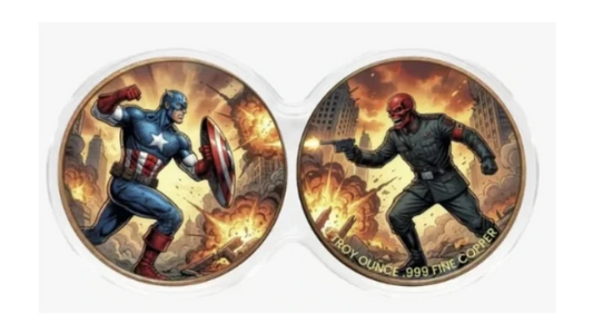 In Stock! 2 x 1 oz Captain America vs Red Skull .999 Copper Medal in DuoStack Capsules