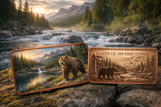 2026 10oz AVDP Grizzly Bear Proof .999 Copper Bar Colorized