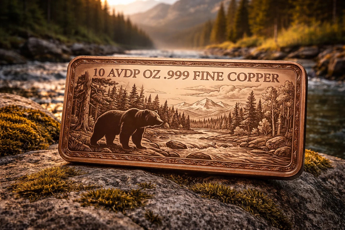 2026 10oz AVDP Grizzly Bear Proof .999 Copper Bar Colorized