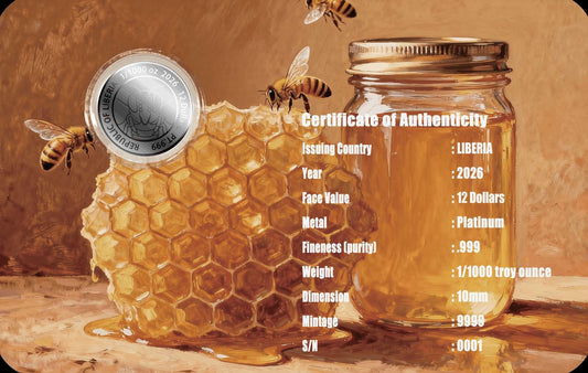 2026 Liberia Honey Bees 1/1000 oz Platinum Coin in Card (03/03)