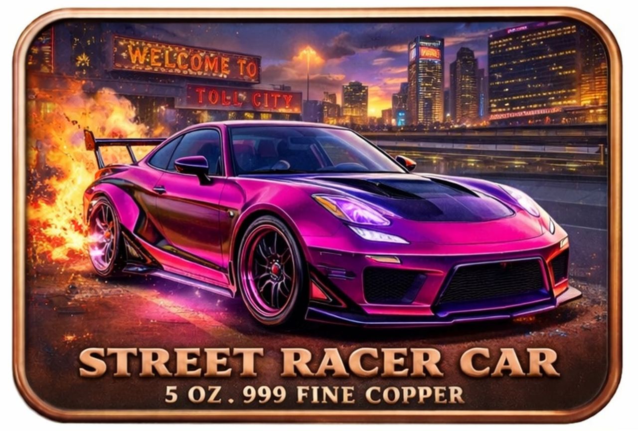 Pedal to the Metal Automotives Colorized 5 oz Copper Bar Street Racer Car (03/03)