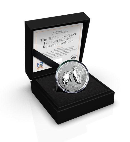 Estimate! 2026 Falkland Islands Southern Rockhopper Penguin Reverse Proof 1 oz Silver Coin (03/06)