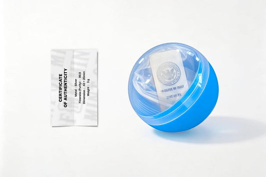 Mint of MK 3g Silver Bar in Two-Piece Spherical Plastic Display Capsule w/COA