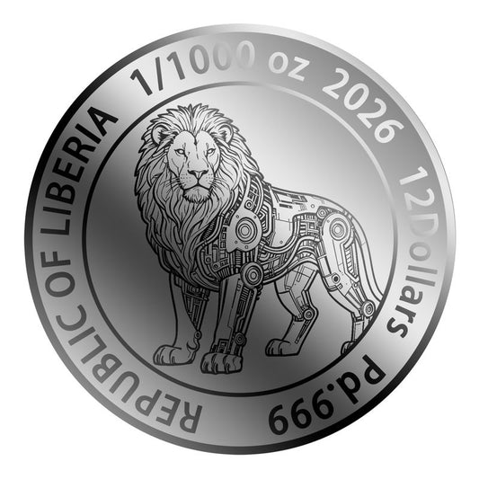 2026 Liberia Cyberpunk Lion 1/1000 oz .999 Palladium Coin in Card (9999 Mintage)