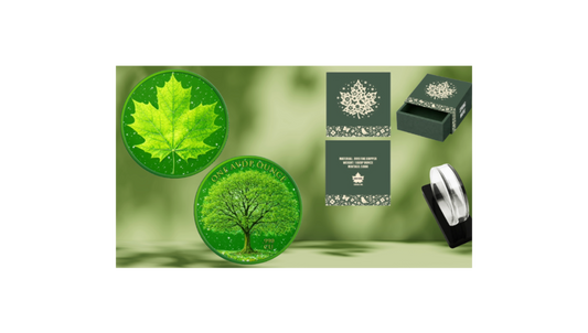 In Stock! 1oz Spring Maple featuring Dual Sided Diamond Dust Copper with Box/Display.