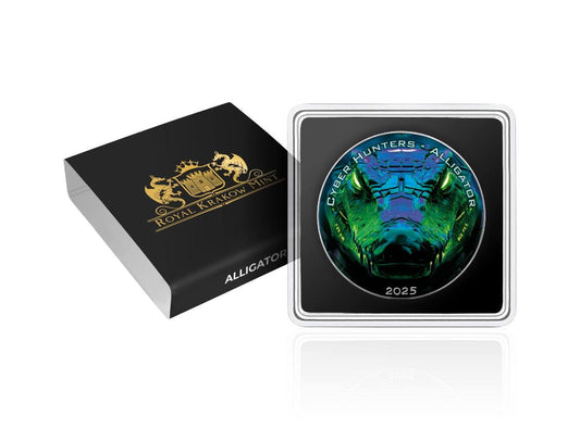 In Stock! American Silver Eagle Cyber Hunters Alligator 1 oz Silver Colorized Art Coin