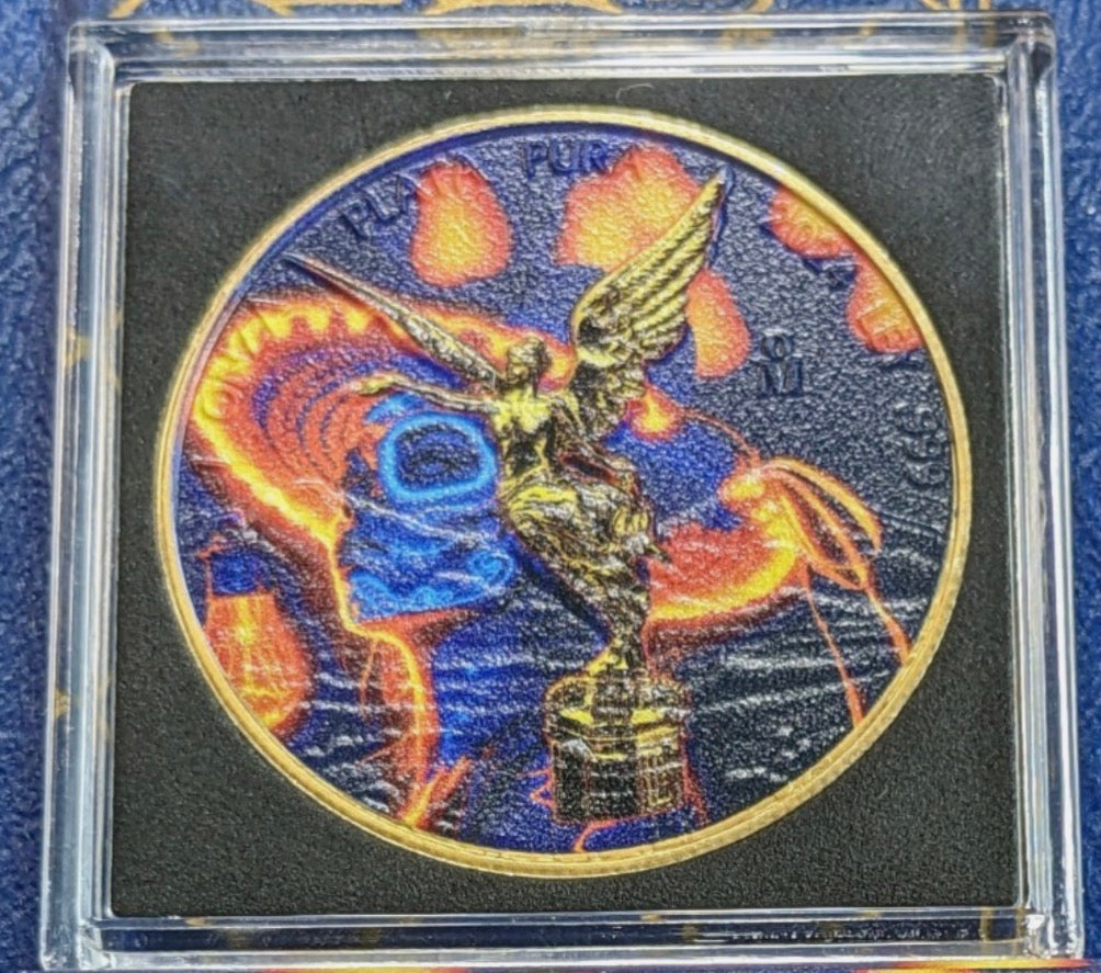 In Stock! 2023 Mexico Libertad Dia De Los Muertos "Carnival" 1 oz Colorized .999 Silver Coin