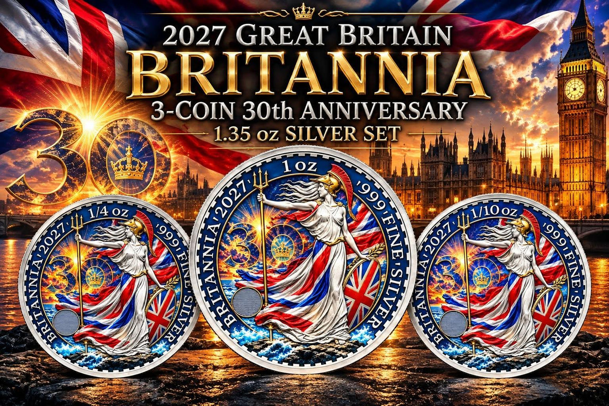 2027 Great Britain 3-Coin 30th Anniversary 1.35 oz .999 Silver Set