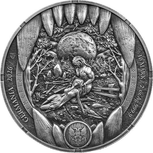 Estimate! 2026 Germania The Bodvar Saga: Loss UHR 2 oz Silver Coin (04/03)