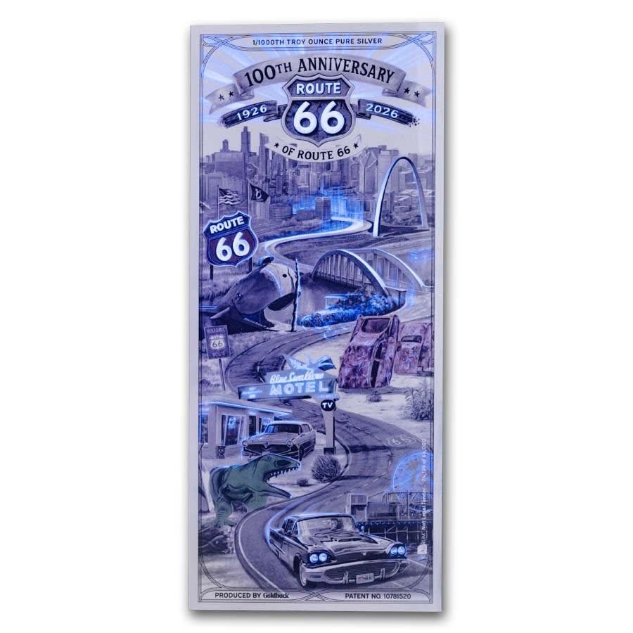 2-Day Offer: 1/1000 oz Goldback 100th Anniversary Route 66 Silver Note