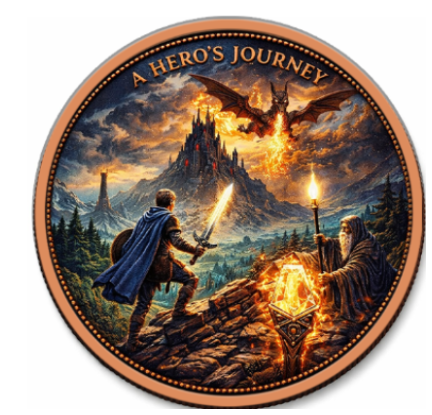 A Hero's Journey Colorized 5 oz Copper Round (03/31)