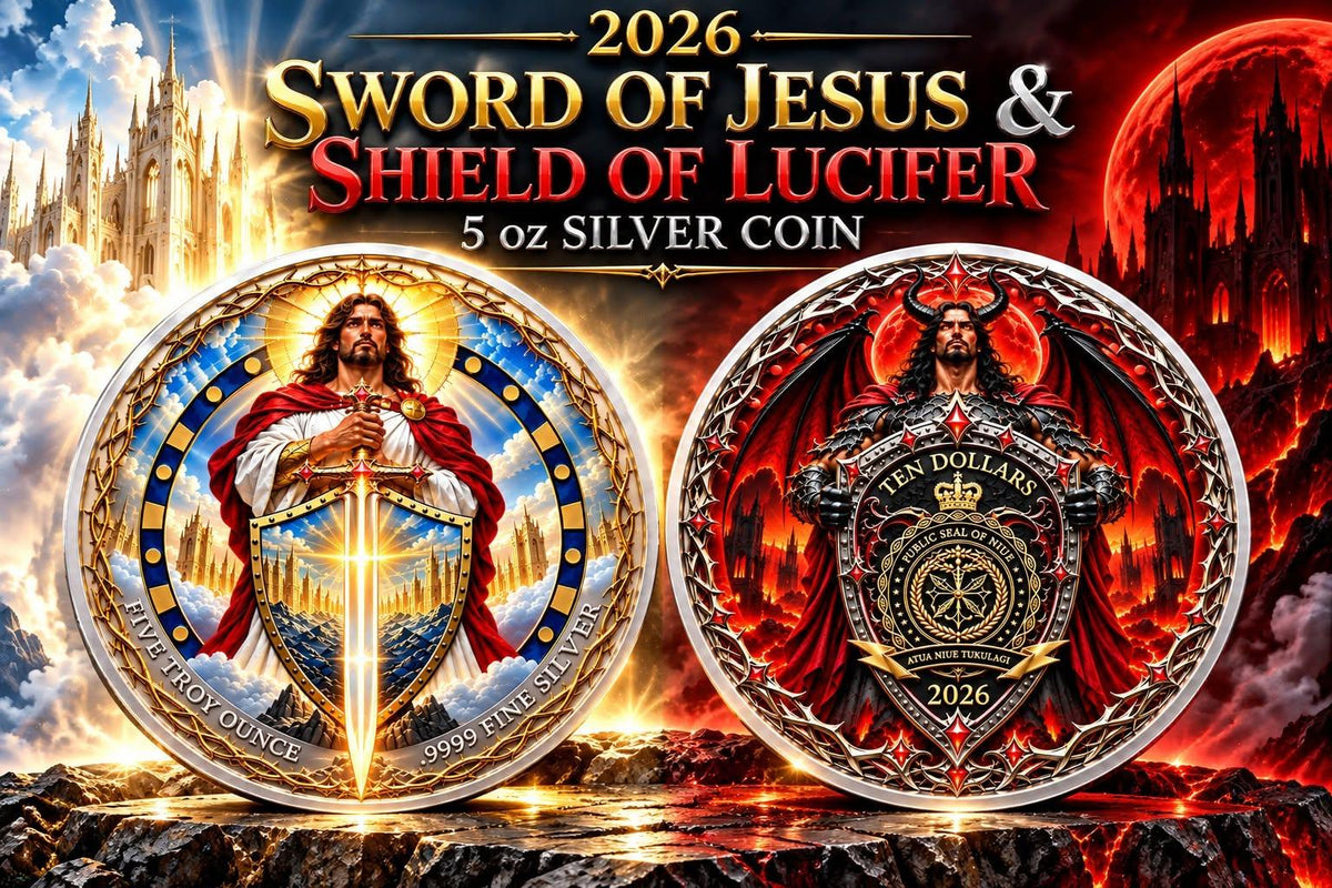 2026 Niue Sword of Jesus & Shield of Lucifer 5 oz Silver Coin (99 Mintage)