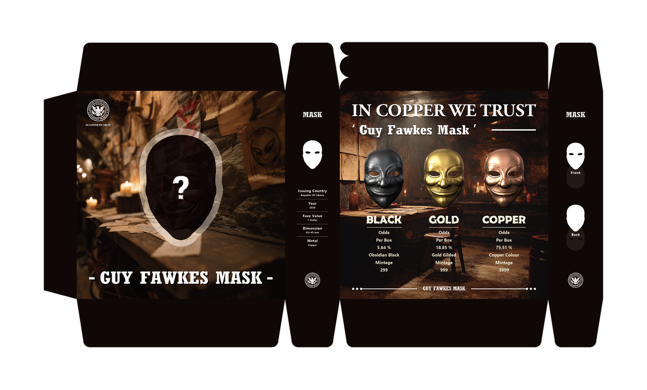 2026 Liberia Guy Fawkes Mask 2 oz Copper Stacker Blind Box (04/03)