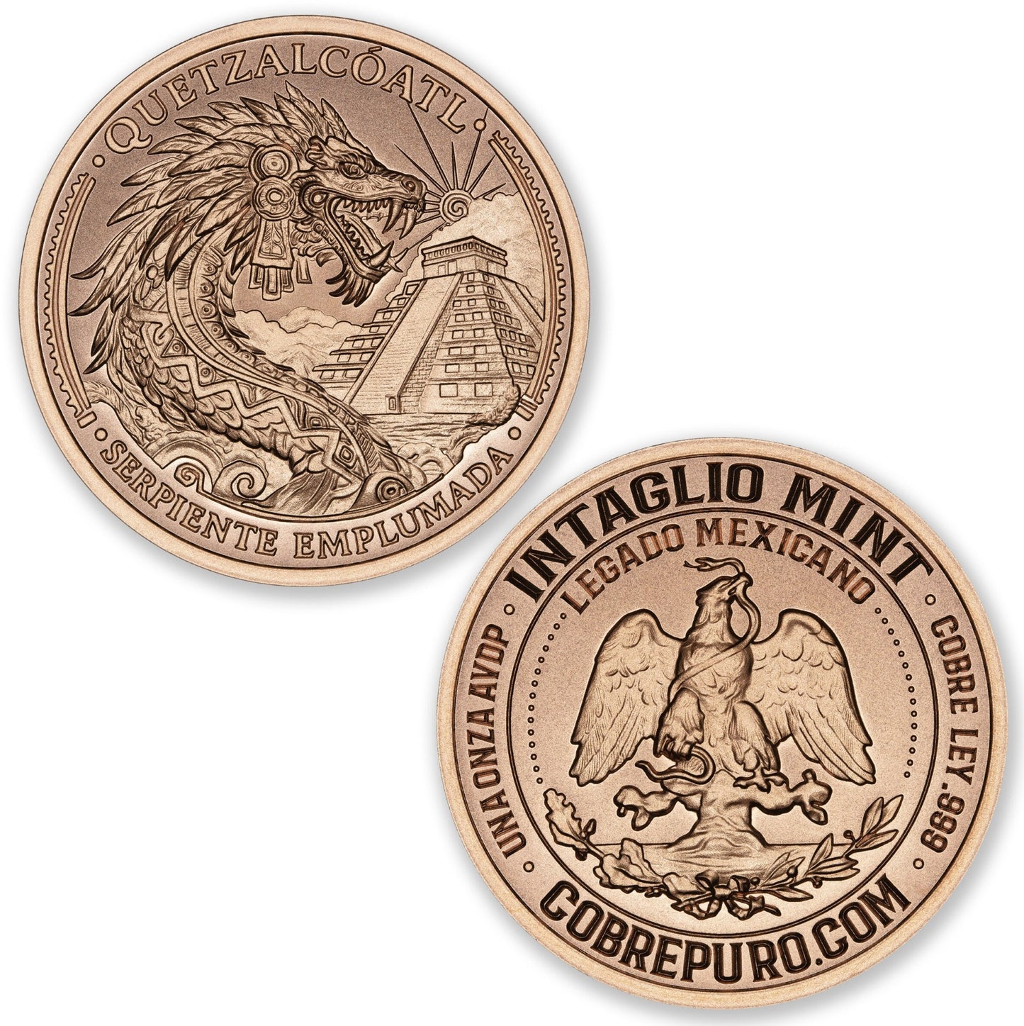 In Stock! Intaglio Mint Legado Mexicano - Quetzalcoatl 1 oz Copper Round (04/08)