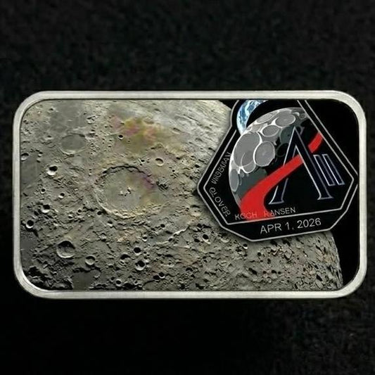 Estimate: Back to the Moon 1 oz Silver Colorized Art Bar w/Laser Engraved Serial in Capsule (250 Mintage)