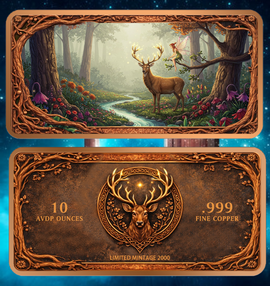 In Stock! 10oz Enchanted Moonriver Grove Deer Colorized Copper Bar in Capsule