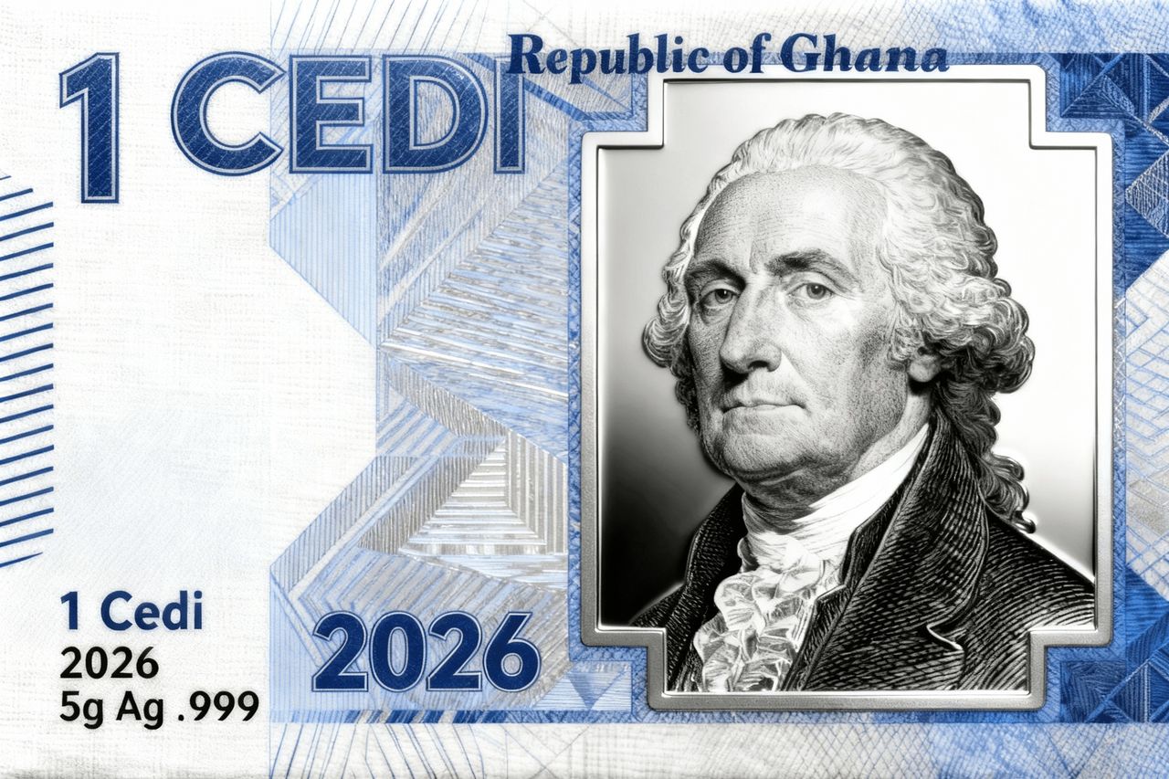In Stock! 2026 Ghana Washington Crossing the Delaware 5g Silver Foil Note. In Silver We Trust!