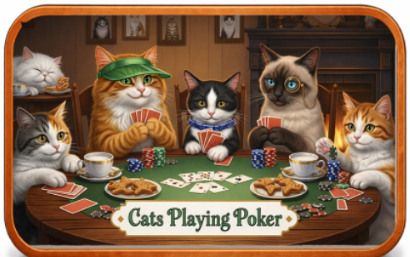 Cats Playing Poker Colorized 5 oz Copper Bar (04/16)