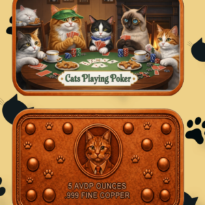 In Stock! Cats Playing Poker Colorized 5 oz Copper Bar