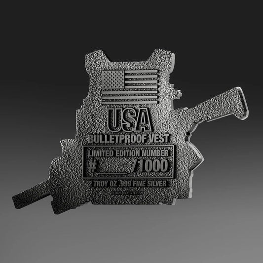 In Stock! 2026 USA Bulletproof Vest Shaped 2 oz Silver Medal (04/24)