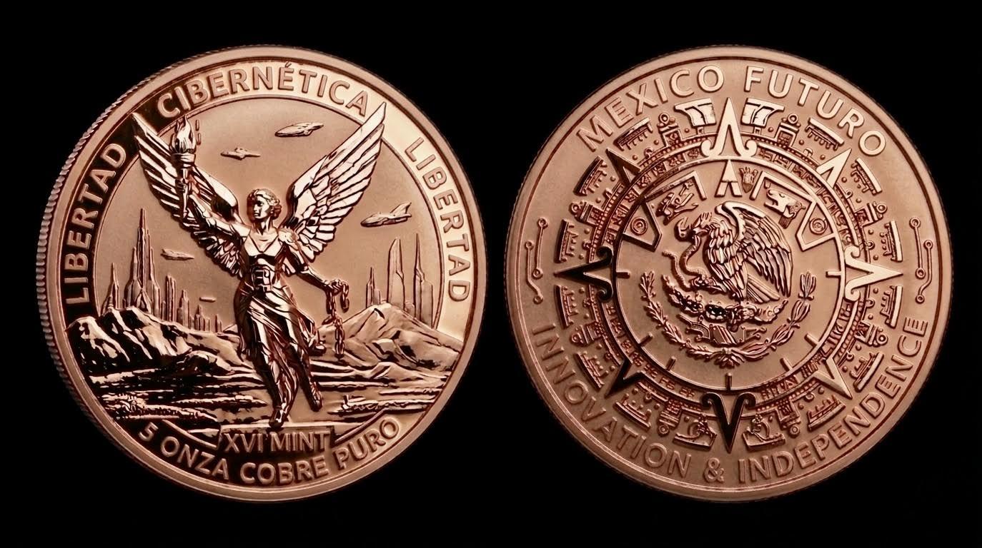 XVI Mint Libertad Cibernetica 5 oz Copper Ultra High Relief Reverse Proof -Like Medal (1000 Mintage)