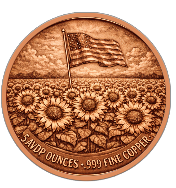Freedom Flower Colorized 5 oz Copper Round (04/22)