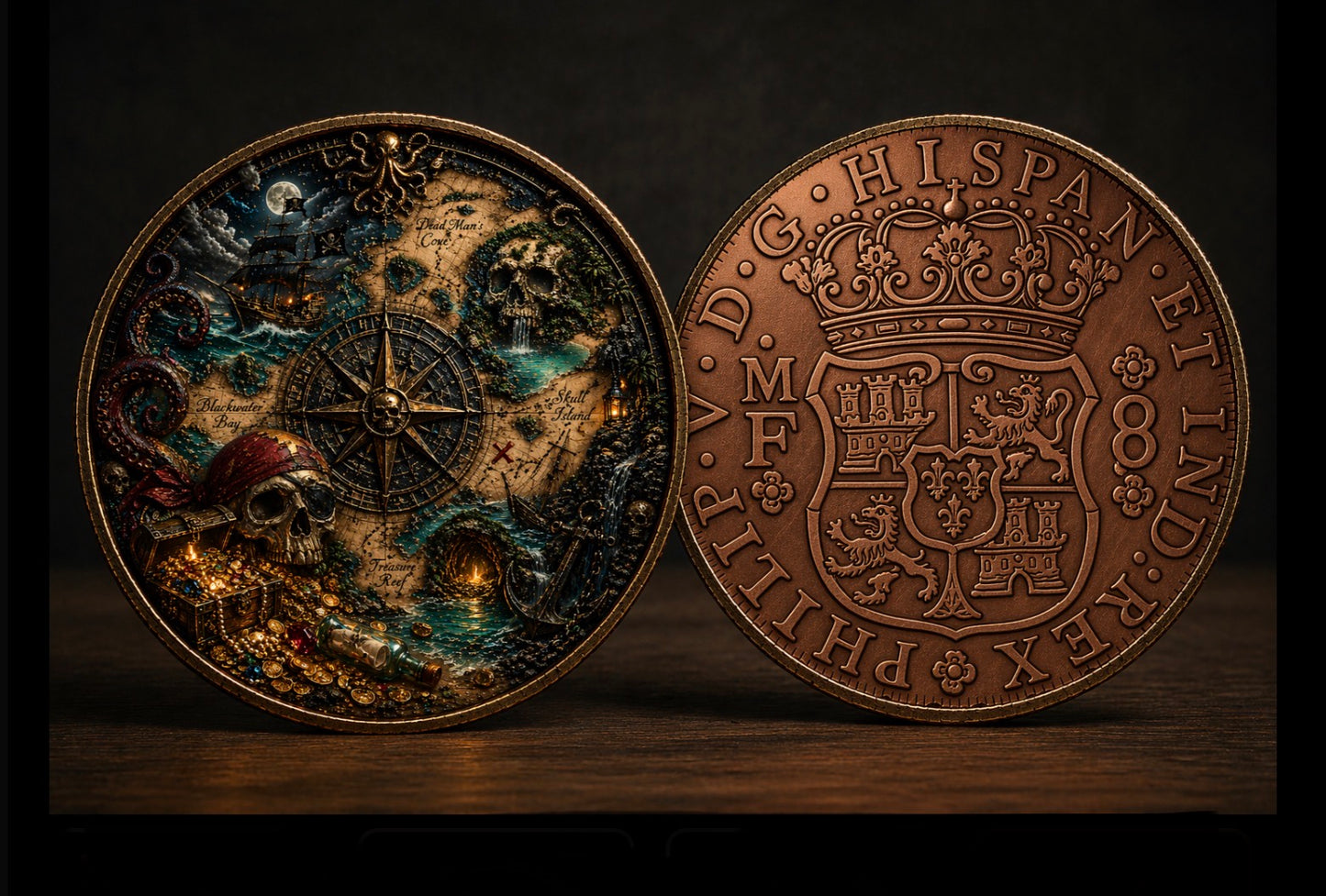 Treasure Cursed Map Pirate 1 AVDP OZ Copper Collectible – Skull Island Nautical Treasure Piece