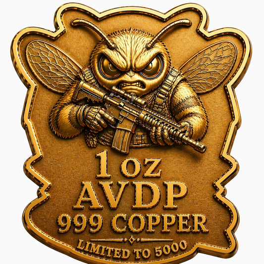 In Stock! Bee Strapped Colorized 1 oz Copper Medal