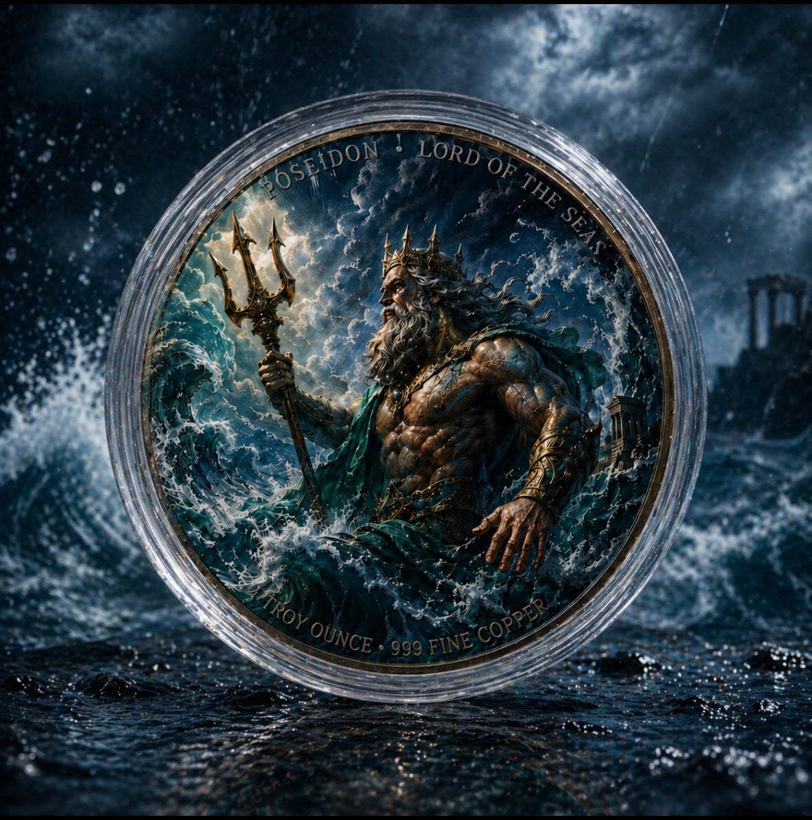 In Stock! Zeus vs Poseidon Infinity Copper Coin Pair | 2 x 1 Troy Ounce .999 Fine Copper with Infinity Display Capsule