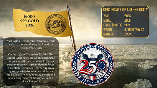 Washington Crossing the Delaware 1/1000 oz Gold Medal in Card