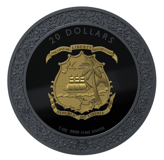 Estimate: 2026 Liberia Phoenicia Dark Ruthenium Gilded Proof 1 oz Silver Coin (05/15)