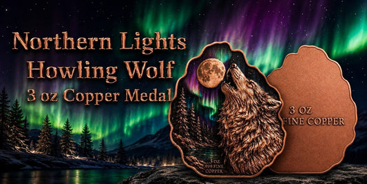 Northern Lights Howling Wolf HR 3 oz Copper Medal (05/18)