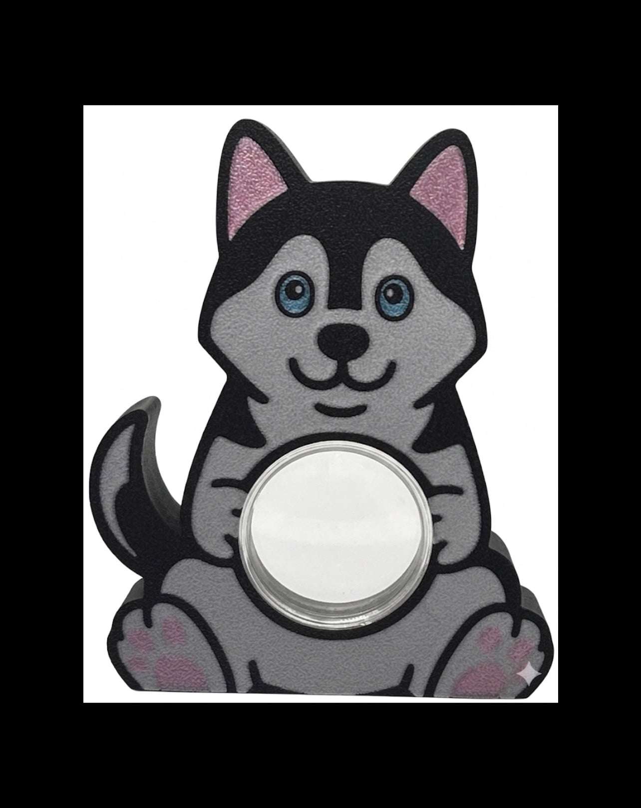 FREE STANDING DESKTOP HUSKY PUPPY COIN HOLDER!