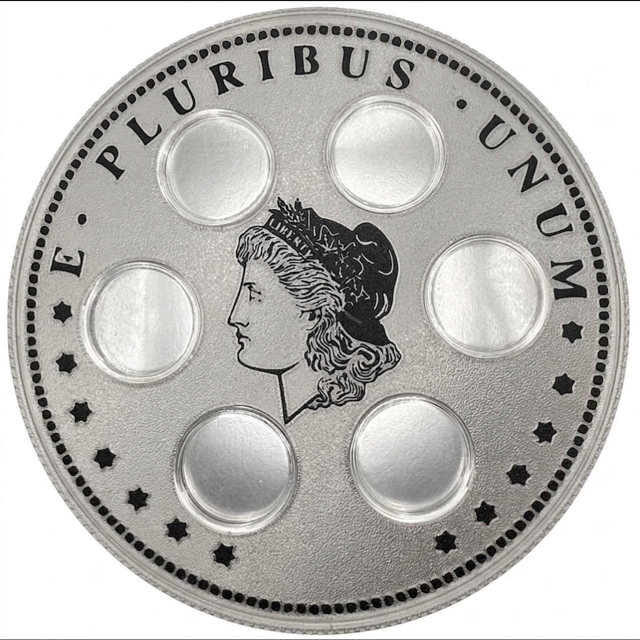 MORGAN DOLLAR WALL HANGER COIN DISPLAY! SILVER AND BLACK COLOR SCHEME.