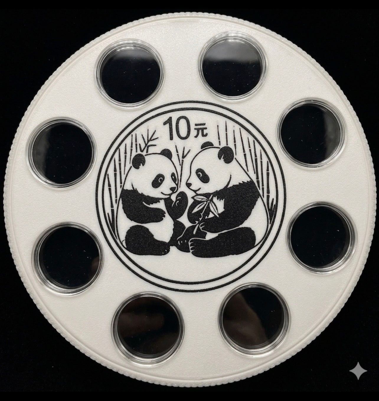 PANDA WALL HANGER COIN DISPLAY! WHITE AND BLACK COLOR SCHEME.