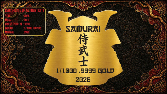 Bushido Samurai Mask Shaped 1/1000 oz Gold in Card (05/26)