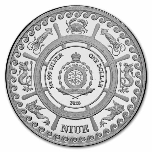 24-Hour Offer! Estimate: Pamp USA: 2026 Niue 1 oz Silver Mythical Creatures; The Kraken BU in Capsule (5000 Mintage)