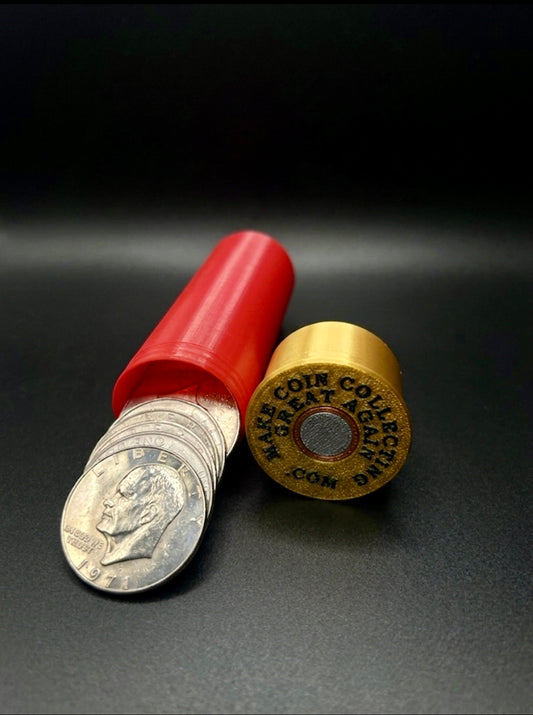 IKE DOLLAR SHOTGUN SHELL COIN HOLDER! RED AND GOLD COLOR SCHEME.