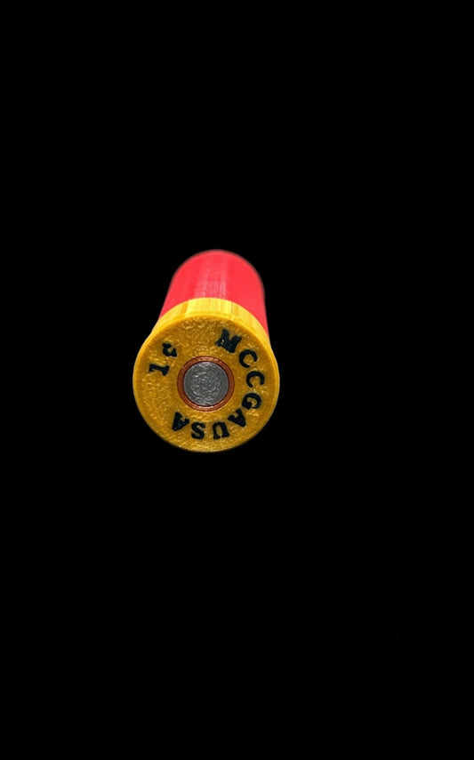 PENNY SHOTGUN SHELL COIN HOLDER! RED AND GOLD COLOR SCHEME.