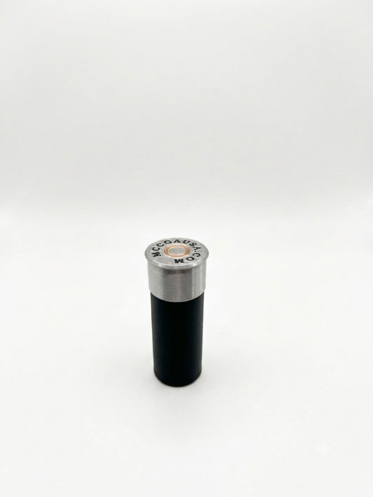 SMALL BLACK AND SILVER SHOTGUN SHELL COIN HOLDER FOR QUARTERS!