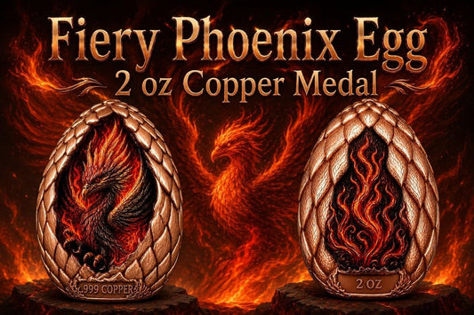 Fiery Phoenix Egg Dome Shaped HR 2 oz Copper Medal