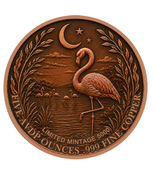 Mystic Night Neon Flamingo Colorized 5 oz Copper Round (06/01)