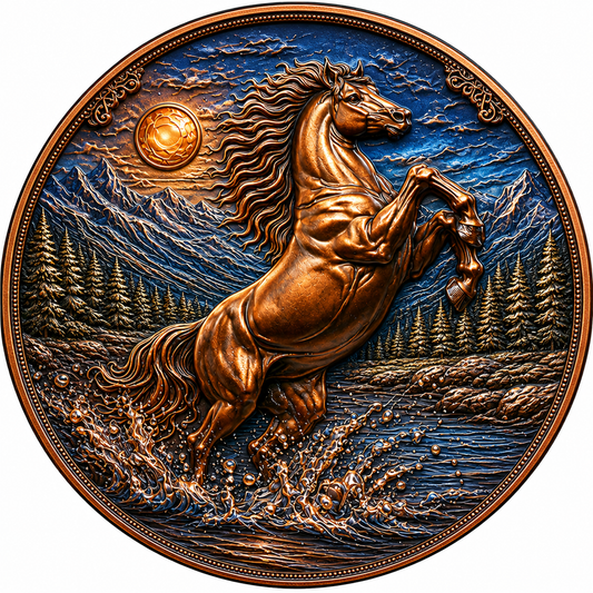 KILO! 2026 Year of The Majestic Mountain Stallion 1 Kilo .999 Fine Copper Colorized Coin | Horse Collector Round with COA & Display Box