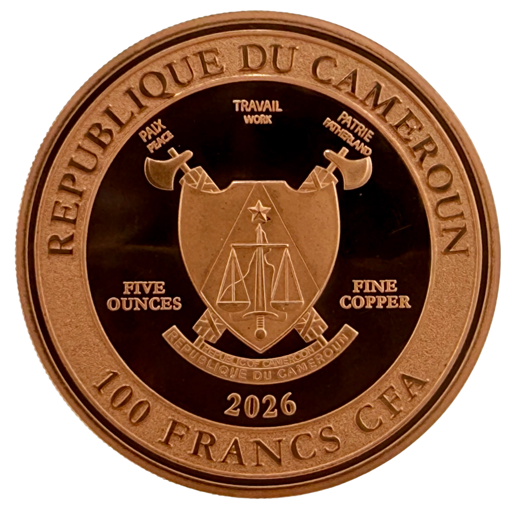 In Stock! 2026 Cameroon Wildlife Values Wolf Lead 5 oz Copper Coin (06/01)