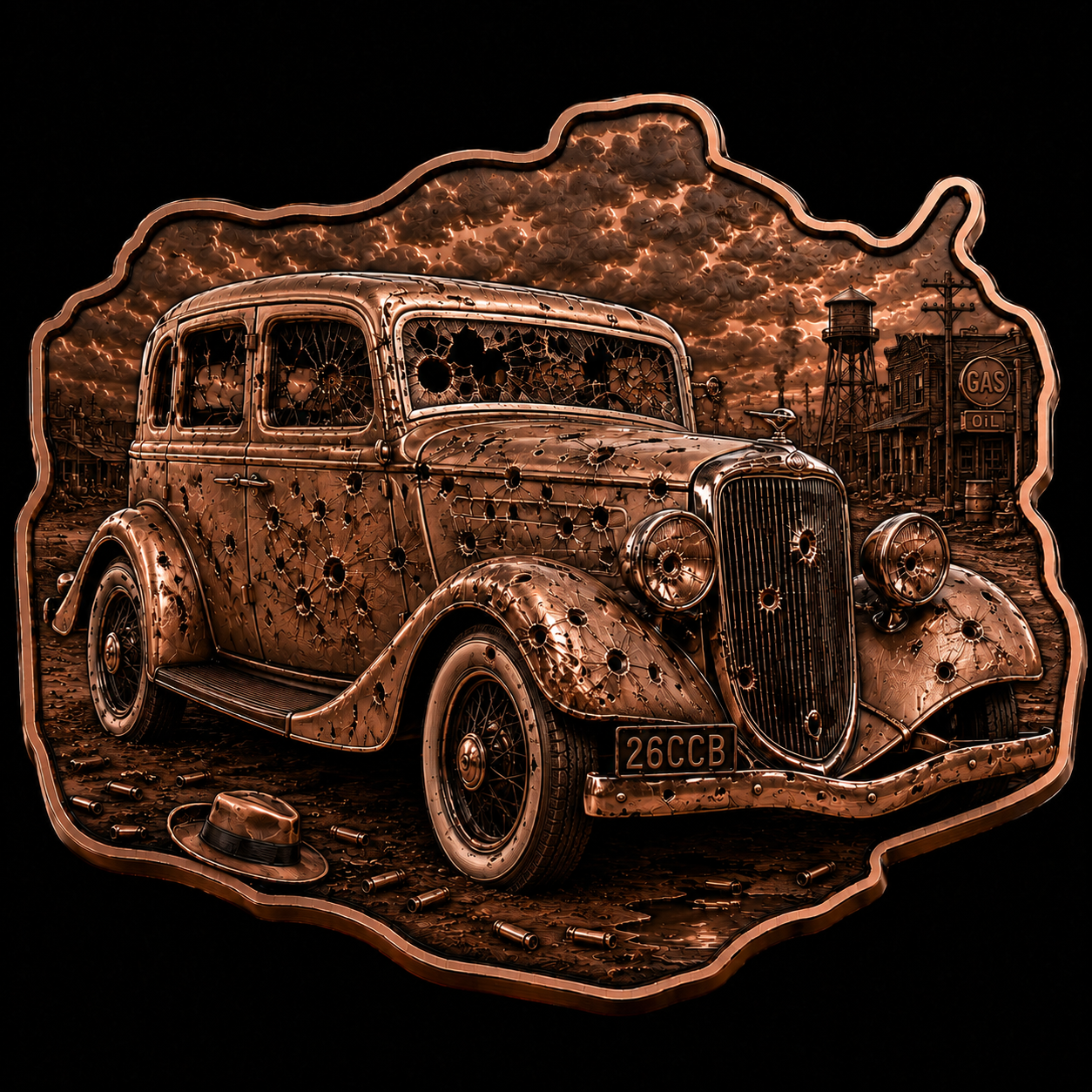 2026 Bonnie & Clyde: Outlaw Legends Antique and Colorized — 5 oz .999 Fine Copper Shaped Art Bar